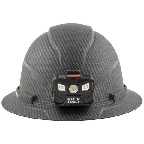 Non Ventilated Full Brim Hard Hat With Class E Protection Premium KARBN Pattern Rechargeable Light Padded Sweat Wicking Headband Top Pad For All Day Comfort On The Job Site