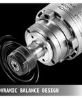 Heavy Duty 1.5KW Air Cooled Spindle Motor With Four Bearings And ER11 ER20 Collet Kit For CNC Router Engraver Upgrades close-up view showing dynamic balance design.