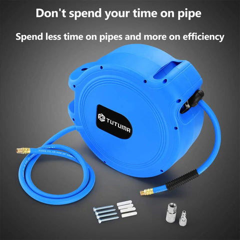 Grab This Heavy Duty Retractable Air Hose Reel With 50 Feet Of 3 8 Inch Hose Perfect For Air Compressors Features Wall Mount Swivel Bracket