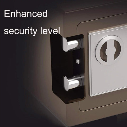 Close-up of the locking mechanism on a Pink Mini Digital Safe Box With Electronic Lock For Home Office Hotel Use Secure Cash Jewelry Storage 0.17 Cubic Feet Compact Deposit Box Easy To Program Digital Lock.