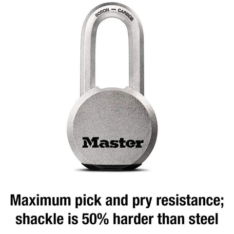 Magnum Heavy Duty Solid Steel Padlock With Key For Outdoor Gates And Sheds, beefy security lock, close-up of front view showing branding