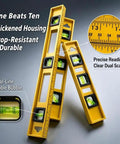 Two piece set Spirit Level Tool, Yellow, Multiple Sizes 24"/12" displayed with bubble vials for accurate measurement.