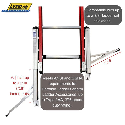 Permanent Mount Heavy Duty Ladder Levelers Full Kit With Pro Grade Side Tip Stabilizer Arms For Two Ladders Easy Install Hardware And Template ANSI OSHA Compliant Rated From 225 Lb Type II To 375 Lb Type I A Ladders