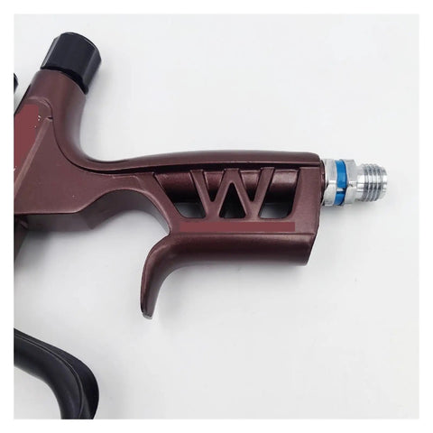 Top Tier Pneumatic Paint Sprayer With 1.3 Mm Stainless Steel Nozzle Kit handle detail showing ergonomic grip and connection.