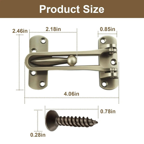Heavy Duty Swing Bar Lock For Hinged Doors, Door Guard Latch For Child And Pet Safety, Diecast Security Stopper With Brushed Nickel Finish, Durable Steel Construction