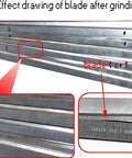 Effect of grinding on saw blades with specifications highlighted, showcasing precision after using Heavy Duty Automatic Knife Grinder And Saw Blade Sharpener Featuring Cast Iron Base And Linear Guides Delivering Dead On Precision For Electric Planers Built Like A Tank.