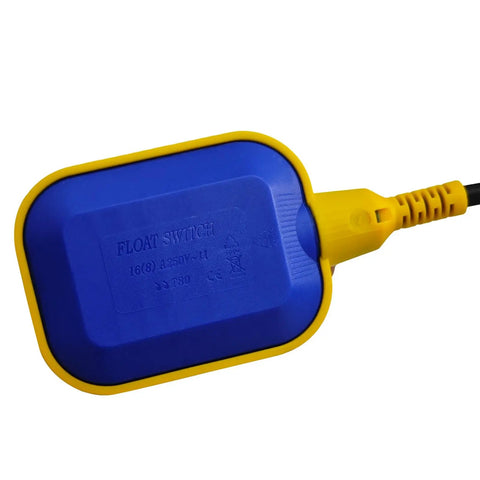 Float switch with blue casing and yellow edges, compatible with Badass 3HP Submersible Water Pump With Float Switch Heavy Duty Replacement For Tsurumi 12Pn 30391.