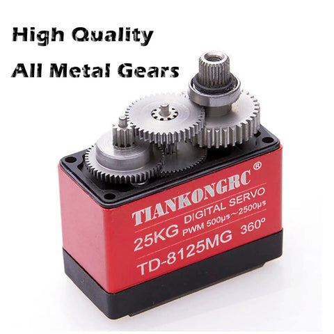 Beefy 25Kg Digital Servo With 360 Degree Rotation, Waterproof Metal Gear, High Torque for DIY Robot Arm RC Models, CNC Aluminum Shell