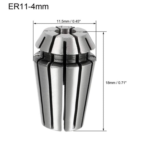 ER11 4mm Spring Collet Chuck for CNC Engraving Machine Lathe Milling Tool, front view showing dimensions and steel construction.