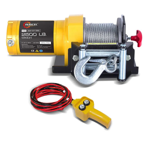 Beefy 2500lb Electric Winch for ATVs UTVs and Trailers 12V With 50ft Steel Cable Roller Fairlead Mounting Plate Heavy Duty Tow Winch Off Road Recovery, with hook and remote