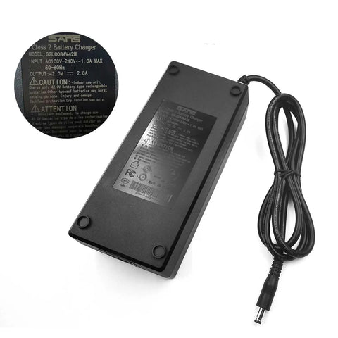 42V 2A Battery Charger For 36V E Bike And Scooter Batteries With DC2.1 Connector 5.5x2.1mm Wide 100-240VAC Input OVP OCP SCP Protections Safe Rapid Charge For Electric Bikes
