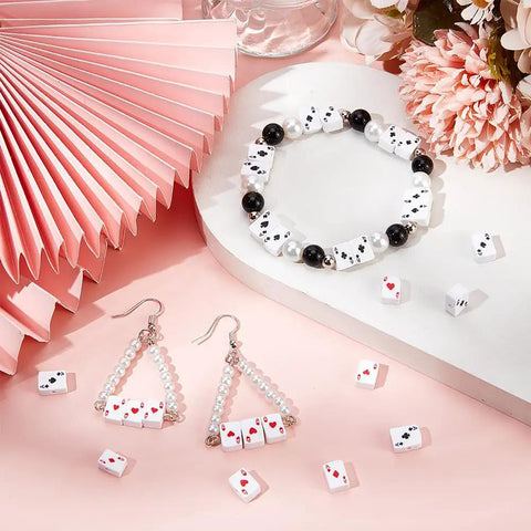 Jewelry made with Polymer Clay Beads Poker Card Print Flat Rectangle Spacer Beads 300Pcs For Jewelry Making Necklace Bracelet DIY Accessories