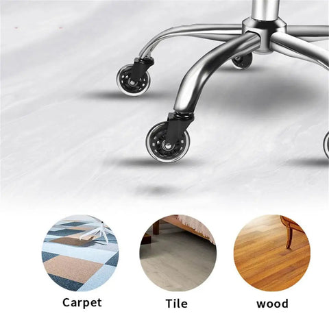 Heavy Duty Office Chair Caster Wheels 3 Inch Swivel Rubber Casters Smooth Rollin Replacement Rollers, shown on various floor types.