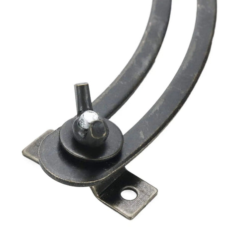Close-up of a bronze curved down flap lever from the Bronze Cabinet Lid Support Hinges Set with beefy iron construction.