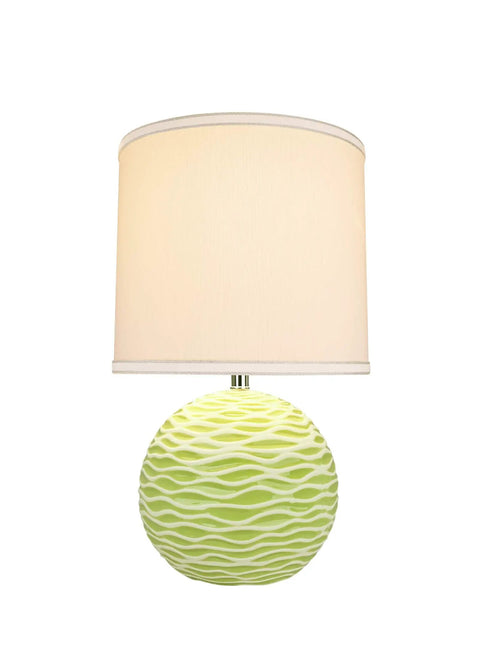 Transitional Ceramic Table Lamp In Light Green With White Silk Hardback Drum Shade And Light Blue Trim For A Clean Lit Vibe 19.5 Inch Tall 11 Inch Drum Shade On Off Switch Uses Medium Base Bulb Up To 100W Bulb Not Included