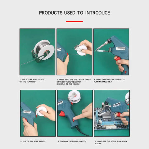 Steps for using 60W Handheld Soldering Iron With Automatic Tin Feeding Soldering Gun For DIY Electronics And Home Repair Fast Heating Ceramic Core Lead Free Tip Anti Oxidation Portable Welding Tool.