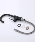 Matte Black Bar Sink Faucet With Single Hole Design, one handle, SUS304 stainless steel, shown with installation parts.