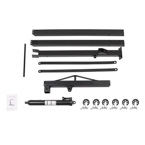 Tough As Nails Folding Engine Hoist With Hydraulic Motor Crane Lift components, black steel pieces, and smooth rollers for heavy lifting.