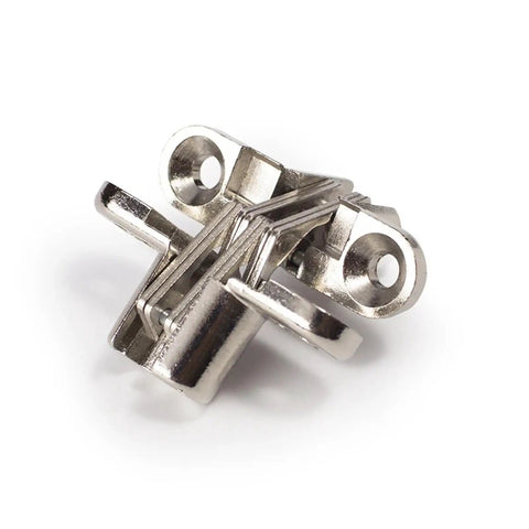 Close-up of Hidden Folding Door Hinge With Nickel Plated Zinc Alloy Finish, Invisible Style Connector For Interior Doors