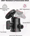 Mini Ball Head H28 Panoramic Tripod Head With Dual Hot Shoe Mount for DSLR Action Cameras showing 360° rotation features