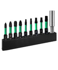 All In One Magnetic Drill Bit Set For Impact Drivers, 10 Piece S2 Steel Bits With PH1 PH2 PH3 PZ2 And Torx T10 To T30 on a stand