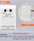 Travel Ready 70W Voltage Converter From 110V Or 120V To 220V Or 240V shown with plug and specifications