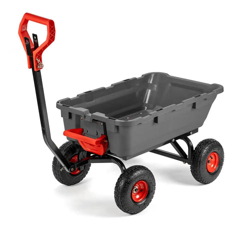 Heavy Duty 2 In 1 Garden Cart Dump Wagon With Convertible Handle 800 Pound Capacity 10 Inch Pneumatic Tires ready to roll