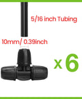 Six Pack Five Sixteenth Inch Drip Irrigation Tee Connectors Barbed Lock Fittings for Garden Hose System