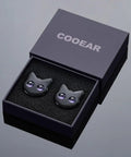 Black Cat Ear Gauges 5/8 Inch Stainless Steel Ear Tunnels With Dope Cartoon Cat Design And Purple Eyes in gift box