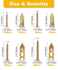 Self Drilling Drywall Screws Kit Durable Steel Mounting Set With 420 Pieces For No Drill Install On Wood Metal And Synthetic Boards Perfect For Diy And Pro Projects, size chart with 8mm and 12mm screws
