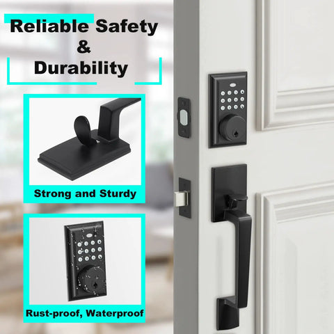 Keypad Deadbolt Electronic Keyless Double Door Lock Set with Handle for Easy Home Office and Hotel Access Auto Lock in Use