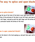 Instructions on splicing and opening Super Soft Silicone Fidget Popper Blocks Keep Young Minds Busy Infinity DIY Shape Builder Totally Awesome For Phonics Sight Words And Relaxed Classroom Sensory Fun White.
