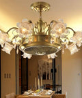 Vintage Retro Ceiling Fan With Crystal Light Fixture And Remote Control For Living Room Dining Bedroom light fixture with crystal flowers.