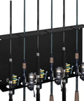 Heavy Duty Fishing Rod Holder Wall Mount For Garage Or Shed, 5-Rod Iron Rack With Reel Slots, Ceiling Or Wall Mount, Indoor Outdoor Black