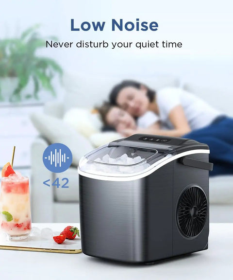 Portable Countertop Ice Maker With No Fuss Self Cleaning, Delivers 9 Bullet Ice Cubes In Just 6 Minutes, low noise display