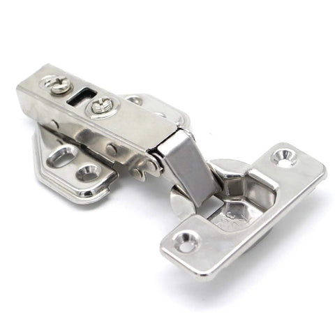 Close-up of a stainless steel hinge from the 20 Piece Stainless Steel Hydraulic Cabinet Door Hinges With Soft Close Damper No Fuss Gold Finish Easy Install Clips Heavy Duty Cupboard Hardware For Kitchen Cabinets And Furniture.