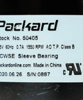 Label on Packard 50405 Compatible Bathroom Fan Vent Motor Replacement For Vintage Ceiling Exhaust Fans with specifications.