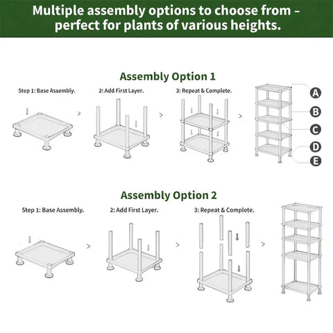 Assembly instructions for Five Tier Seed Starter Tray Stand With Self Watering Reservoir For Indoor And Outdoor Seedlings And Greenhouse Use A Space Saving Shelf For Small Cell Trays And Nursery Pots White