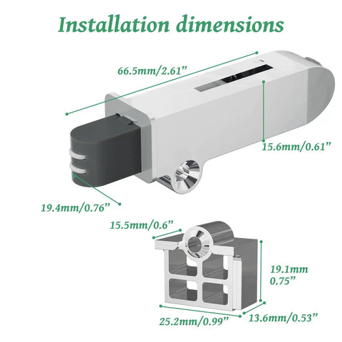 Heavy Duty Abs Pc Soft Close Cabinet Dampers Ten Pack installation dimensions shown with measurements for clarity.