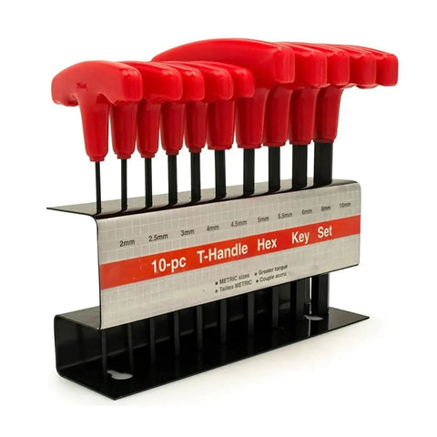 10-piece Cool Star Shaped T Handle Hex Key Tool Set For Metric And Imperial Sizes Perfect For Vehicle Maintenance Or DIY House Repairs With Strong Grip To Loosen Tight Fasteners Easily Without Breaking A Sweat. on stand