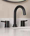 Precept Widespread Matte Black Bathroom Faucet For 3-Hole 6-16 In. Install With ADA Push Pop-Up Drain Ceramic Cartridge 1/4 Turn Handles