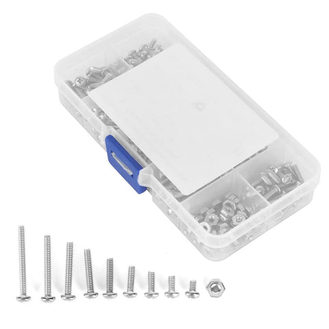 Dope 304 stainless steel pan head screws with hex nuts and washers set for serious machinery hardware maintenance, 180 piece kit.