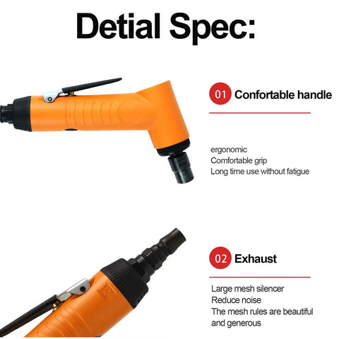 Pro Grade 110 Degree Air Die Grinder 18000 RPM Pneumatic Angle Tool showing ergonomic handle and exhaust details