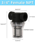 Inline 3/4 Inch Female NPT Strainer With 100 Mesh Stainless Steel Filter Screen for RV water tanks and garden hoses