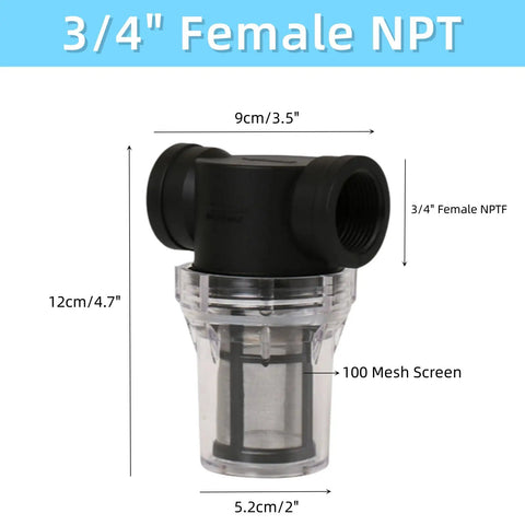 Inline 3/4 Inch Female NPT Strainer With 100 Mesh Stainless Steel Filter Screen for RV water tanks and garden hoses