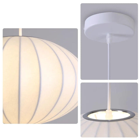AFSEMOS 20" Japanese Wabi Sabi Pendant Light Silk Hanging Lantern Lamp with a close-up of the silk shade and ceiling mount.