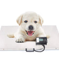 Built Like A Rock Heavy Duty Pet Scale Designed For Big Dogs And Livestock With Stainless Steel Platform And Snappy LCD Screen, with puppy on platform.