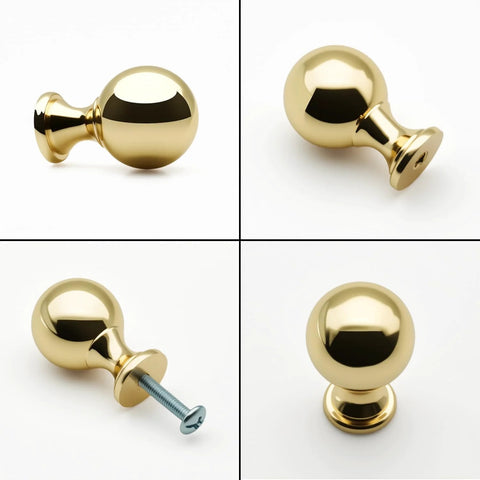 10 Pack Polished Gold Ball Cabinet Knobs Set 1 Inch Diameter Zinc Alloy Dresser Drawer Handles With 1 Inch And 1.5 Inch Screws