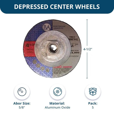 Front view of Workhorse Four And A Half Inch Aluminum Oxide Cut Off Wheels For Angle Grinders With Depressed Center Type 27