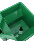 Interior view of green 3L compartment of Handheld 3L Manual Lawn Spreader For Fertilizer And Salt Compact Portable Yard Care Tool